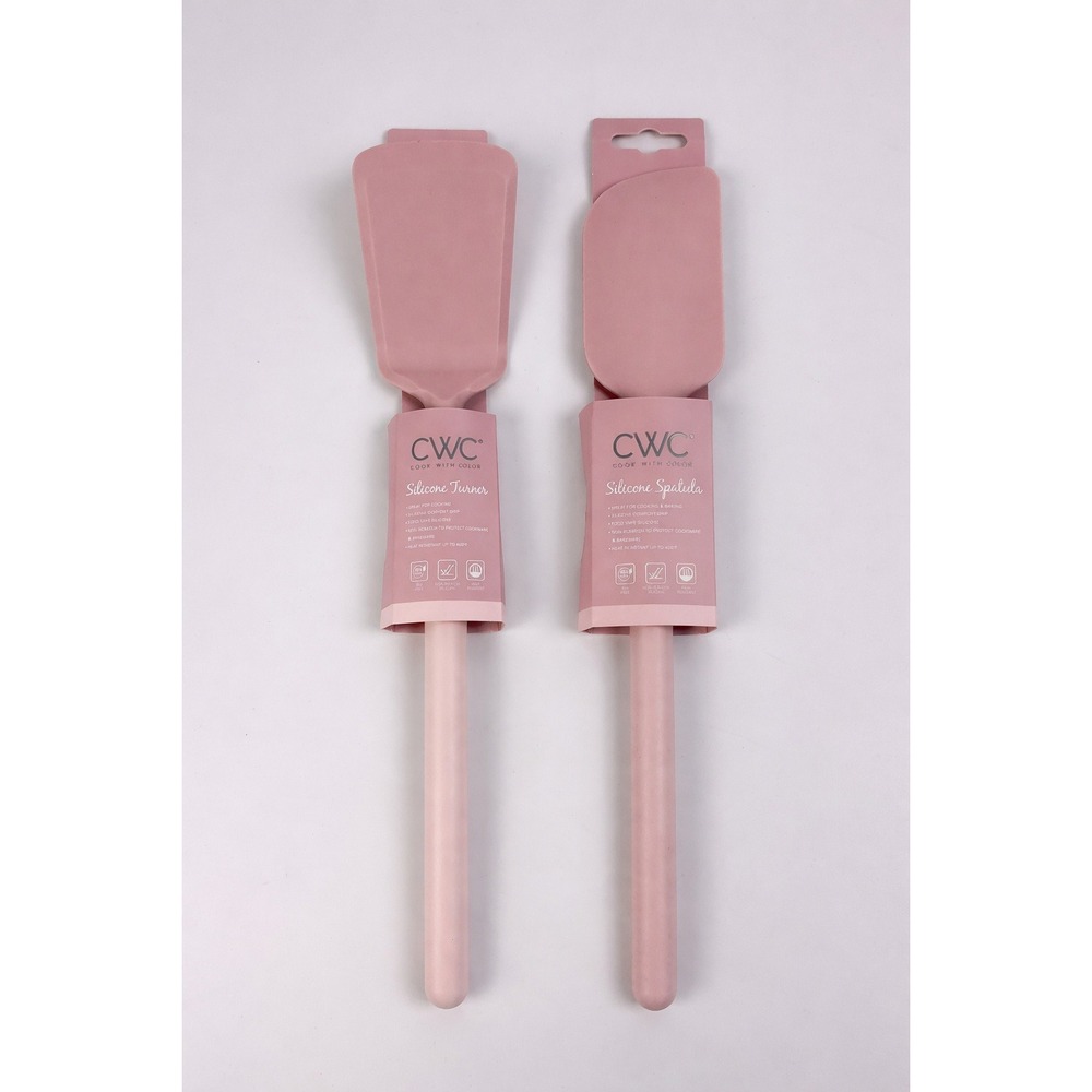 CWC Cook With Color Pink Silicone Turner & Spatula Set BPA Free 450F